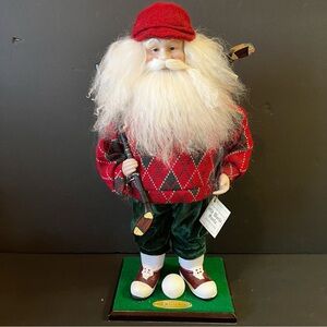 Dept 56 Traditional Old World Golfing Santa Christmas Plaid Sweater 2004 Large